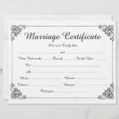 エレガントなフローラルボーダー スクリプト 結婚証明書 (正面)