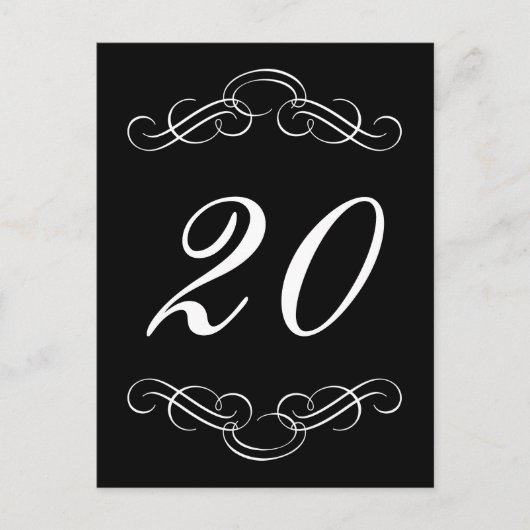 エレガントなフローリッシュテーブルナンバー(ブラック/ホワイト) ポストカード (正面)