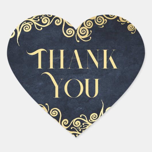 エレガントなフローリッシュ ネイビーブルーとゴールドのウィンターウェディング ハートシール (正面)