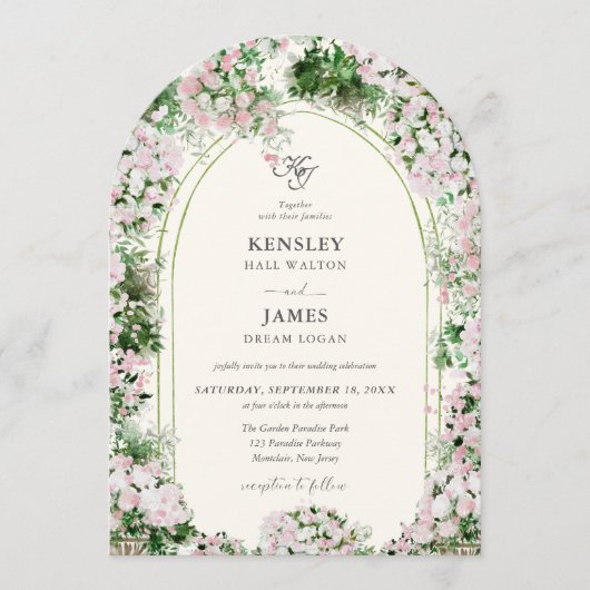 エレガントなブッシュガーデンと写真の結婚式 招待状 (正面)