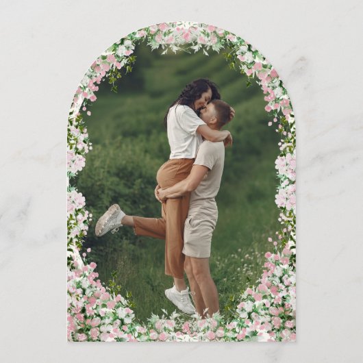 エレガントなブッシュガーデンと写真の結婚式 招待状 (裏面)