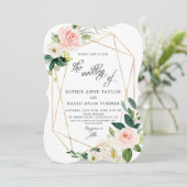 エレガントなブッシュクリームフラワーゴールドフレームウェディング 招待状 (スタンド正面)