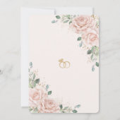 エレガントなブッシュピンクのバラの花束 ゴールドエンゲージメント 招待状 (裏面)