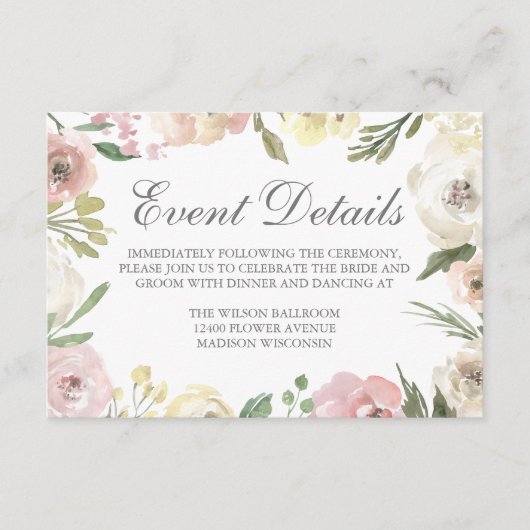 エレガントなブッシュピンクの牡丹の花のウェディングディテール エンクロージャーカード (正面)
