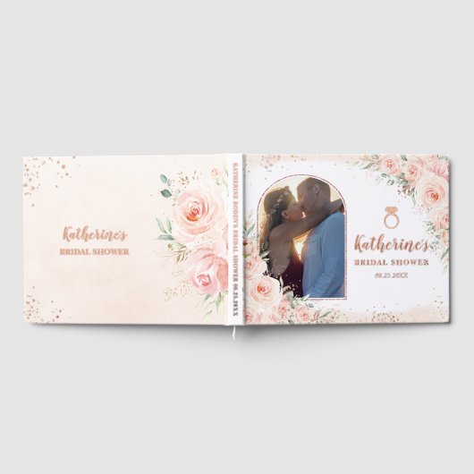 エレガントなブッシュピンクの花のプリンセスシャワー写真 ゲストブック (全面)