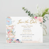 エレガントなブッシュフローラル ハイティーパーティー ブライダルシャワー セーブザデート (スタンド正面)