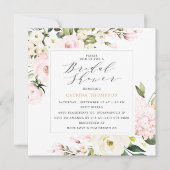 エレガントなブッシュ フローラル グリーン ブライダル シャワー 招待状 (正面)