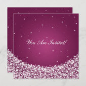 エレガントなブライズシャワー スター スパークル ベリー ピンク 招待状 (正面/裏面)