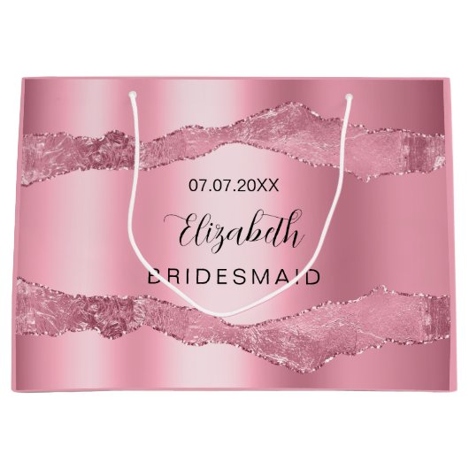 エレガントなブライズメイドの名を刻んだピンクアゲート ラージペーパーバッグ (正面)