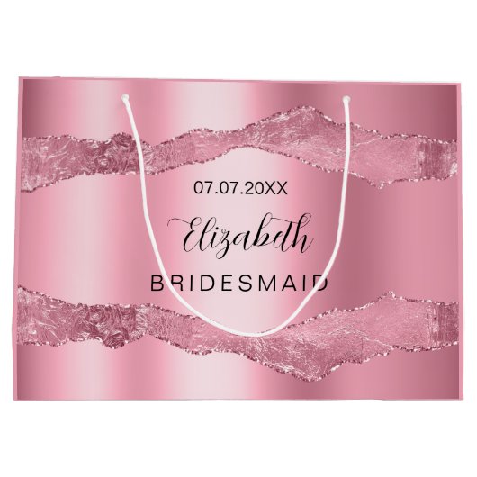 エレガントなブライズメイドの名を刻んだピンクアゲート ラージペーパーバッグ (裏面)