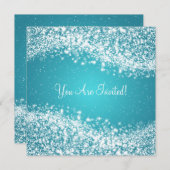 エレガントなブライダルシャワーのきらめくな波の青 招待状 (正面/裏面)