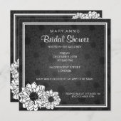 エレガントなブライダルシャワーのダリアの花柄の黒 招待状 (正面/裏面)