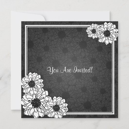 エレガントなブライダルシャワーのダリアの花柄の黒 招待状 (裏面)