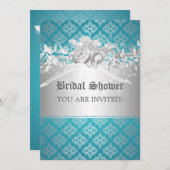 エレガントなブライダルシャワーのバロック式の華麗さの青 招待状 (正面/裏面)