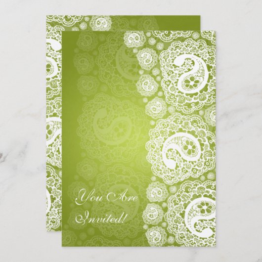 エレガントなブライダルシャワーのペイズリーのレースのライムグリーン 招待状 (正面/裏面)