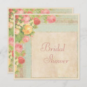 エレガントなブライダルシャワーのヴィンテージのバラ 招待状 (正面/裏面)