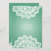 エレガントなブライダルシャワーのヴィンテージのレースのミントの緑 招待状 (正面/裏面)