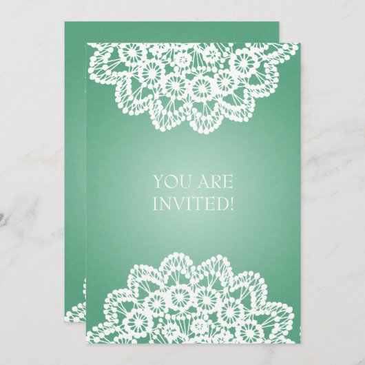 エレガントなブライダルシャワーのヴィンテージのレースのミントの緑 招待状 (正面/裏面)