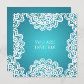 エレガントなブライダルシャワーのヴィンテージのレースの青 招待状 (正面/裏面)