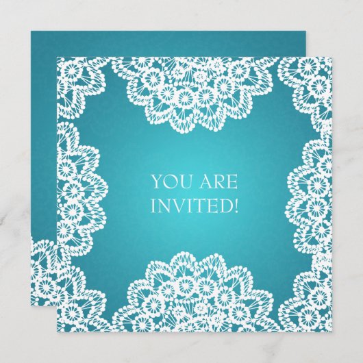 エレガントなブライダルシャワーのヴィンテージのレースの青 招待状 (正面/裏面)