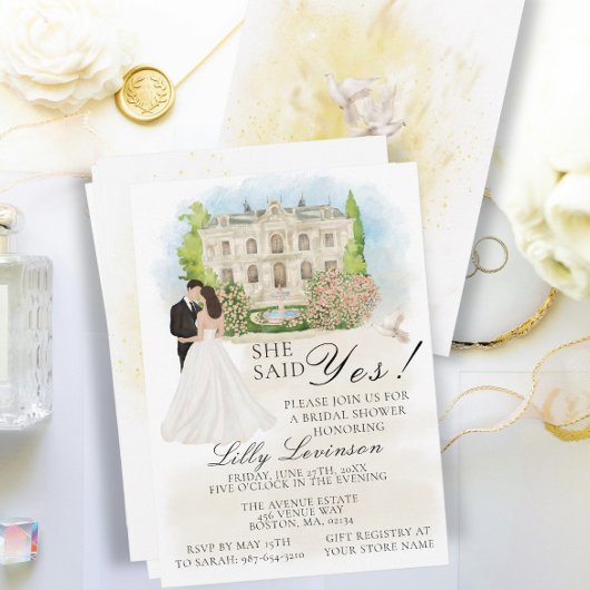 エレガントなブライダルシャワーの会場 花 彼女はイエスと言った! 招待状