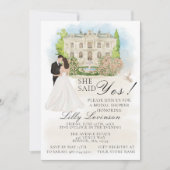 エレガントなブライダルシャワーの会場 花 彼女はイエスと言った! 招待状 (正面)