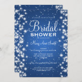 エレガントなブライダルシャワーの冬の輝きの青 招待状 (正面/裏面)