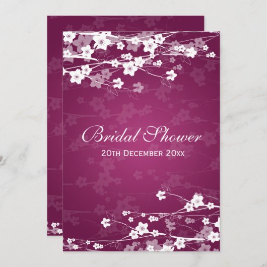エレガントなブライダルシャワーの桜のプラム 招待状 (正面/裏面)