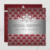 エレガントなブライダルシャワーの（紋章の）フラ・ダ・リの赤 招待状 (正面/裏面)