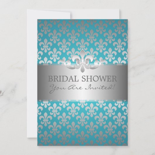 エレガントなブライダルシャワーの(紋章の)フラ・ダ・リの青 招待状 (正面)