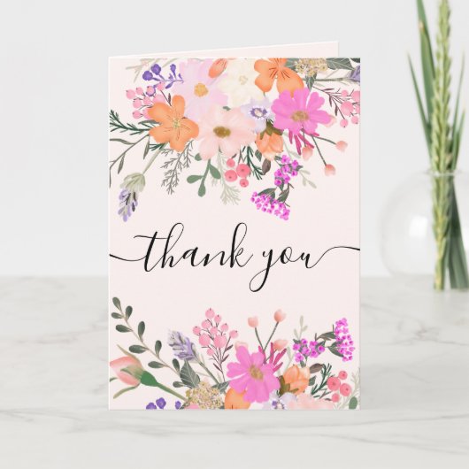 エレガントなブライダル ワイルドフラワーのパステルカラーの春のシャワー サンキューカード (正面)