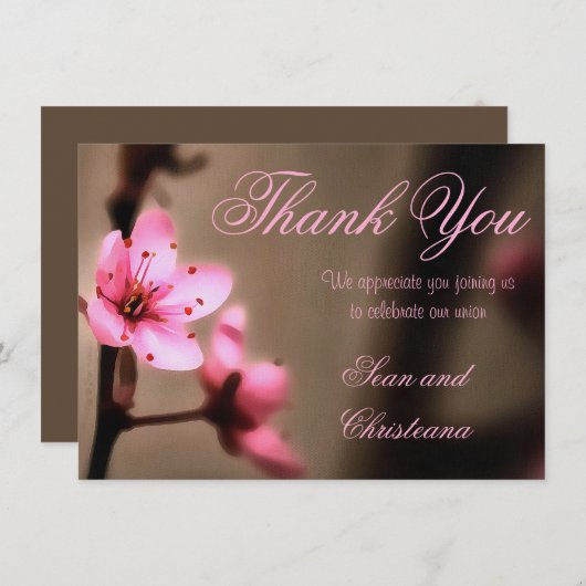 エレガントなブラウンおよびピンクの日本のな桜 サンキューカード (正面/裏面)