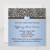 エレガントなブラウンとブルーのヒョウ柄ベイビーシャワー 招待状 (裏面)