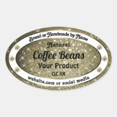 エレガントなブラウンのグリッター商品ラベル ダイヤモンド付き 楕円形シール (正面)