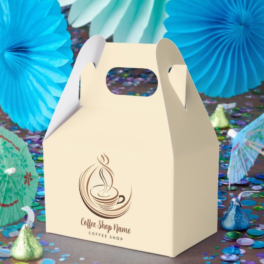 エレガントなブラウンのコーヒーエスプレッソビジネスロゴショップ フェイバーボックス (パーティー)