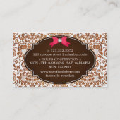 エレガントなブラウンのダマスク織のピンクのケーキのダイヤモンドのベーカリー 名刺 (裏面)