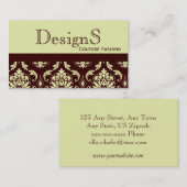 エレガントなブラウンのダマスク織のファッションビジネスカード 名刺 (正面/裏面)