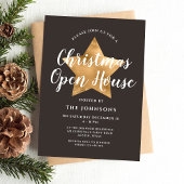エレガントなブラウンゴールドスタークリスマスオープンハウス 招待状