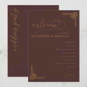 エレガントなブラウン幾何学模様の結婚式 プログラム (正面/裏面)