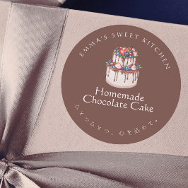 エレガントなブラウン・チョコレートベリーケーキ・ベーカリー商品 ラウンドシール