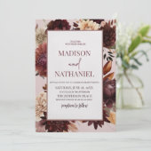 エレガントなブラウン バーガンディ フラワー ウェディング 招待状 (スタンド正面)