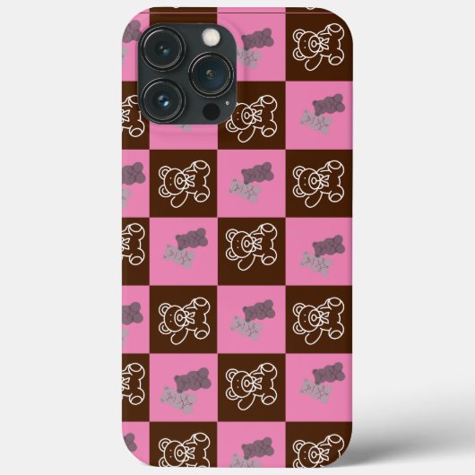エレガントなブラウン&ピンクのチェック柄 Case-Mate iPhoneケース (裏面)