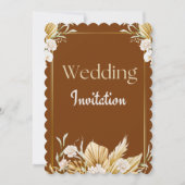 エレガントなブラウン＆ベージュの花柄結婚式招待状 招待状 (正面)