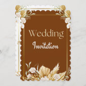 エレガントなブラウン＆ベージュの花柄結婚式招待状 招待状 (正面/裏面)