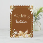 エレガントなブラウン＆ベージュの花柄結婚式招待状 招待状 (スタンド正面)