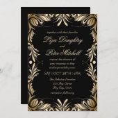 エレガントなブラシ ゴールド ボーダー ウェディング 招待状 (正面/裏面)