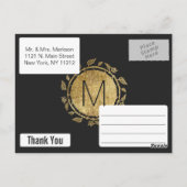 エレガントなブラックとイエローゴールドの花柄の感謝カード ポストカード (裏面)