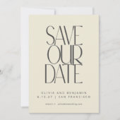 エレガントなブラックとクリームのミッドセンチュリーモダン タイポグラフィ セーブザデート (正面)