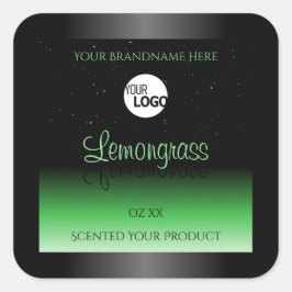 エレガントなブラックとグリーンの製品ラベル グリッター ロゴ スクエアシール