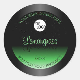 エレガントなブラックとグリーンの製品ラベル グリッター ロゴ ラウンドシール